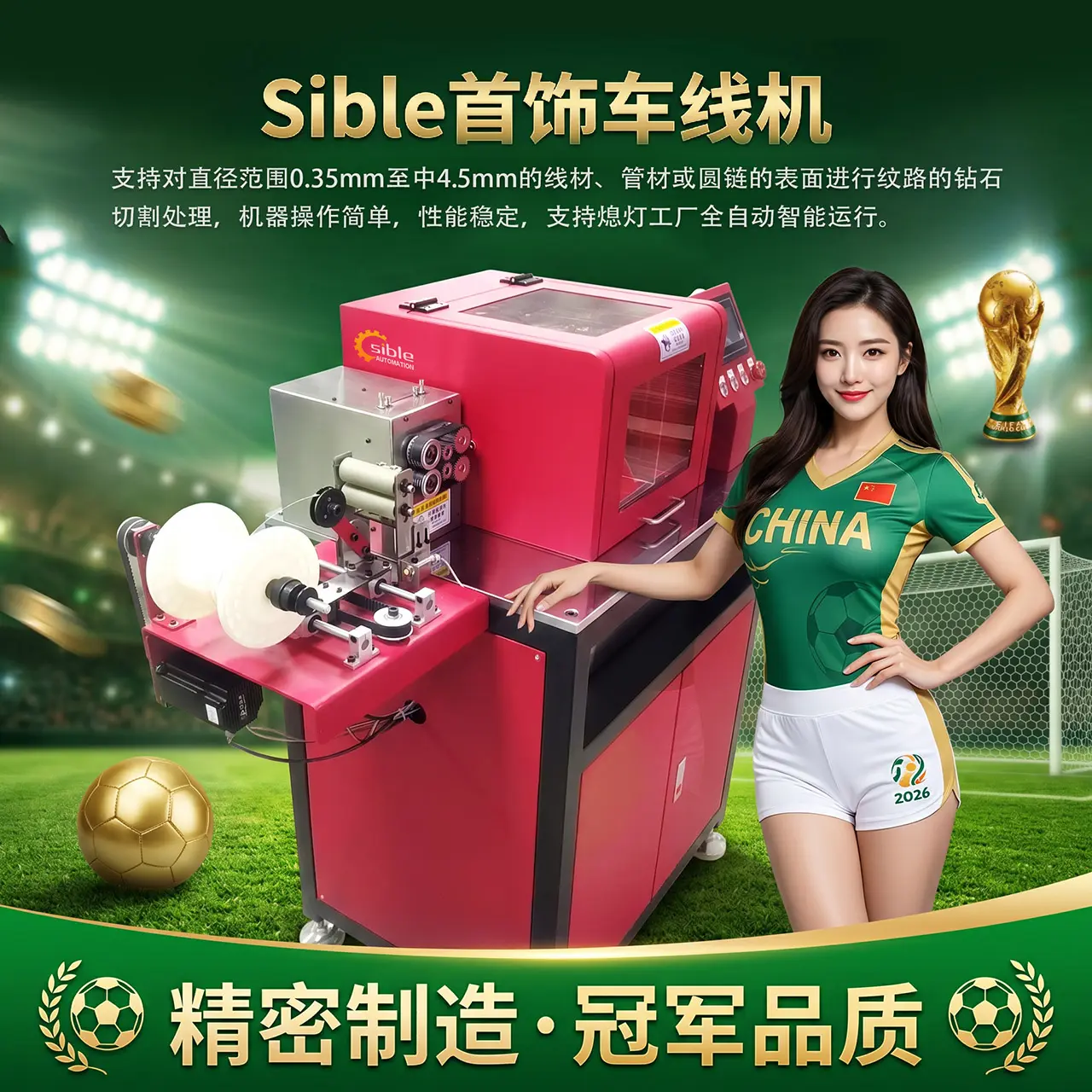 客户案例|有了Sible自动车线机,我终于能安心看完一届世界杯了(图1) 足球美女与珠宝首饰车线机设备